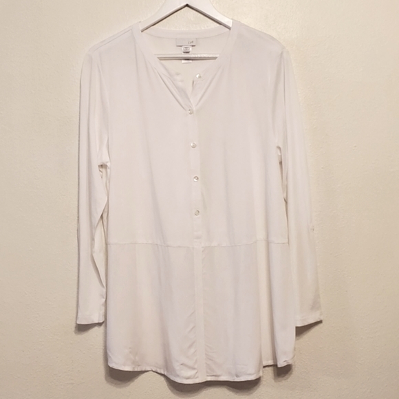 J.Jill Mixed-Media tab-sleeve tunic in white - Picture 2 of 9